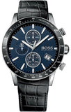 Hugo Boss Rafale Chronograph Blue Dial Black Leather Strap Watch For Men - 1513391