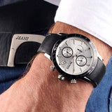 Hugo Boss Rafale Chronograph Quartz Silver Dial Black Leather Strap Watch For Men - 1513403