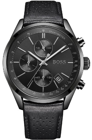 Hugo Boss Grand Prix Black Dial Black Leather Strap Watch for Men - 1513474