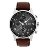 Hugo Boss Navigator Grey Dial Brown Leather Strap Watch for Men - 1513494