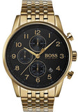 Hugo Boss Navigator Black Dial Gold Steel Strap Watch for Men - 1513531