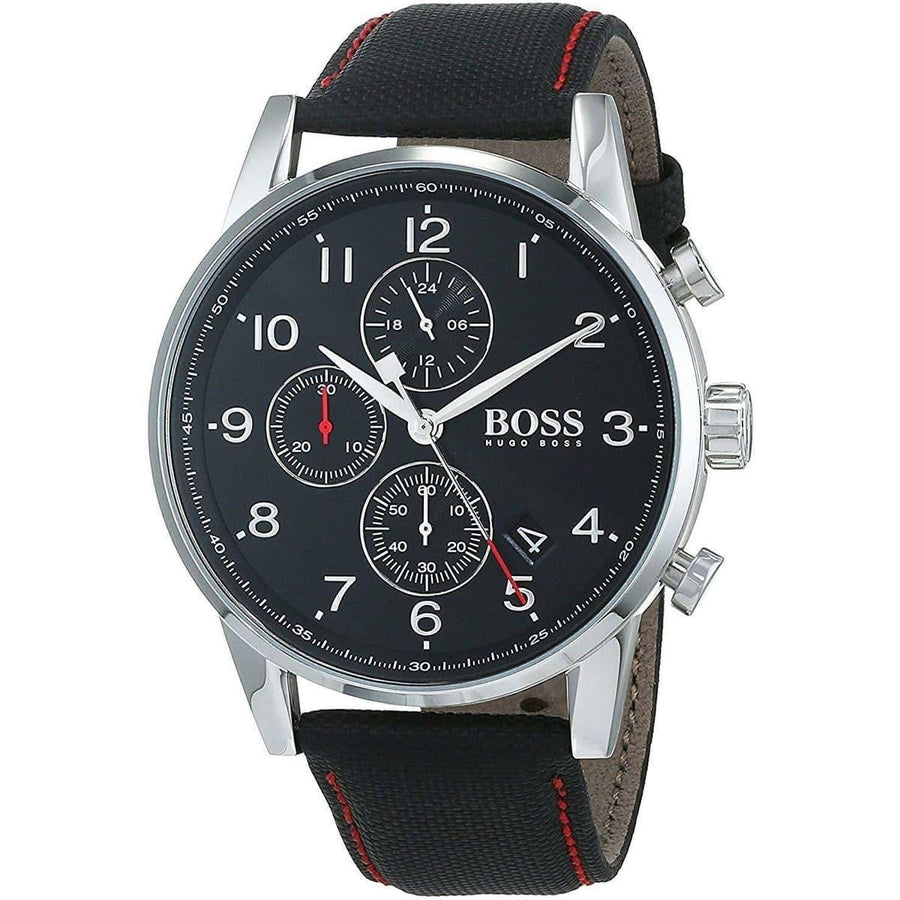 Hugo Boss Navigator Black Dial Black Leather Strap Watch for Men - 1513535