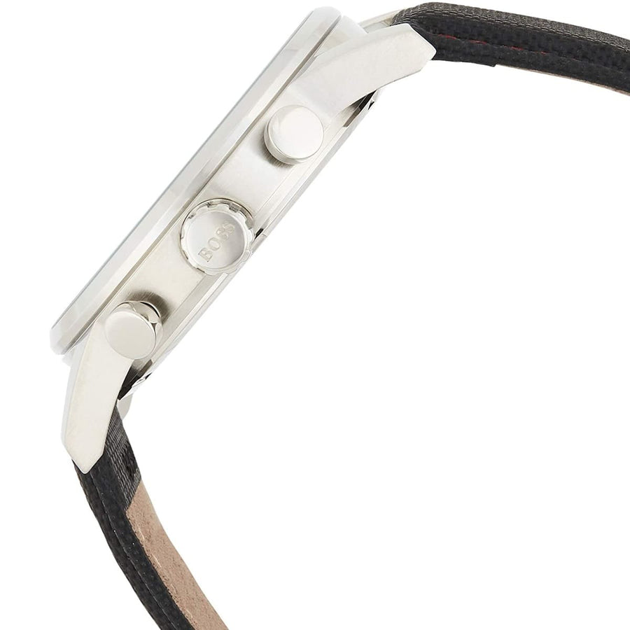 Hugo Boss Navigator Black Dial Black Leather Strap Watch for Men - 1513535