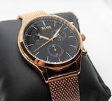 Hugo Boss Companion Quartz Black Dial Rose Gold Mesh Bracelet Watch For Men - HB1513548