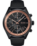 Hugo Boss Grand Prix Chronograph Black Dial Black Leather Strap Watch for Men - 1513550