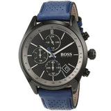 Hugo Boss Grand Prix Chronograph Black Dial Blue Leather Strap Watch for Men - 1513563