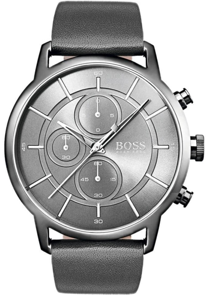 Hugo Boss Architectural Grey Dial Grey Leather Strap Watch for Men - 1513570