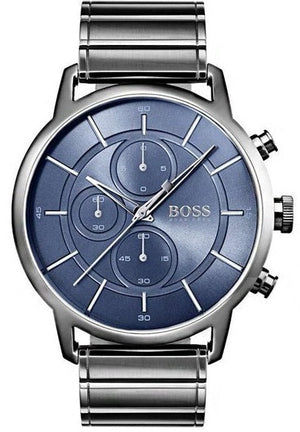 Hugo Boss Architectural Blue Dial Grey Steel Strap Watch for Men - 1513574