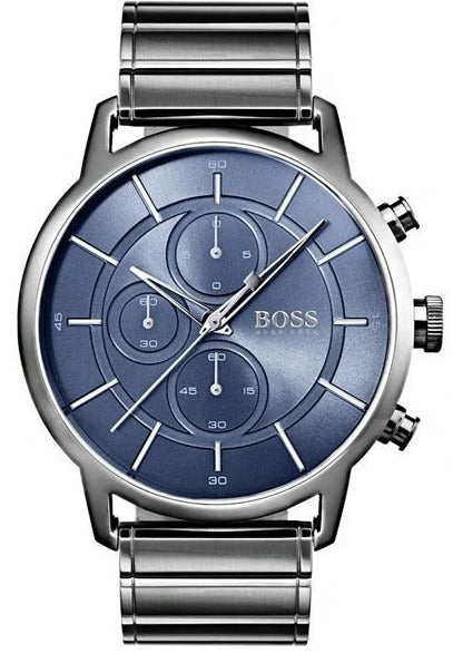 Hugo Boss Architectural Chronograph Blue Dial Grey Steel Strap Watch for Men - 1513574