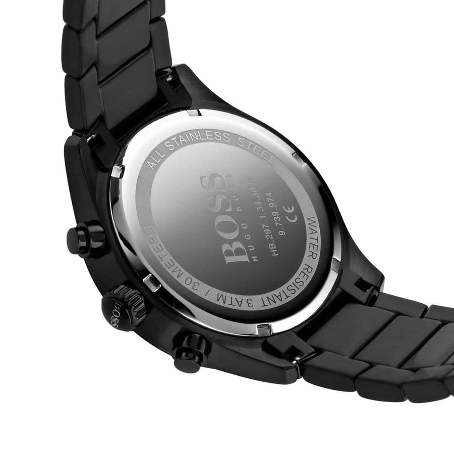 Hugo Boss Grand Prix Black Dial Black Steel Strap Watch for Men - 1513578