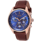 Hugo Boss Grand Prix Blue Dial Brown Leather Strap Watch for Men - 1513604