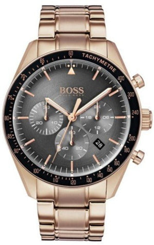 Hugo Boss Trophy Grey Dial Rose Gold Steel Strap Watch for Men - 1513632