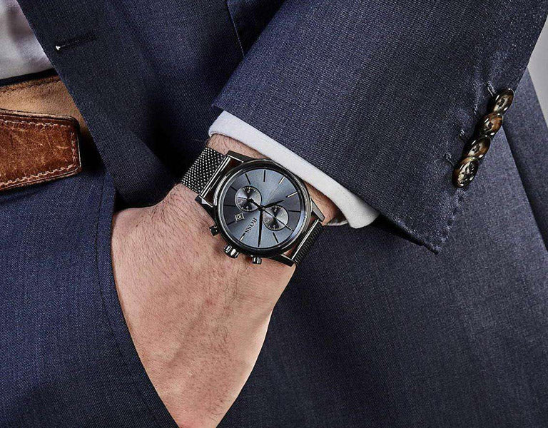 Hugo Boss Jet Blue Dial Gunmetal Mesh Bracelet Watch for Men  - 1513677
