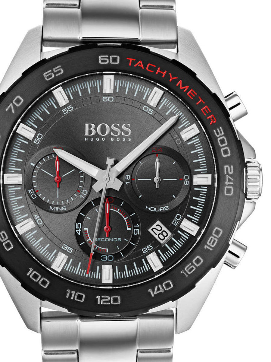 Hugo Boss Intensity Chronograph Black Dial Silver Steel Strap Watch For Men - 1513680