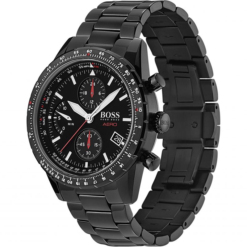 Hugo Boss Aero Black Dial Black Steel Strap Watch for Men - 1513771