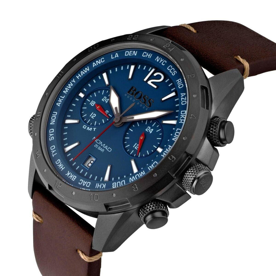 Hugo Boss Nomad Blue Dial Brown Leather Strap Watch for Men - 1513773