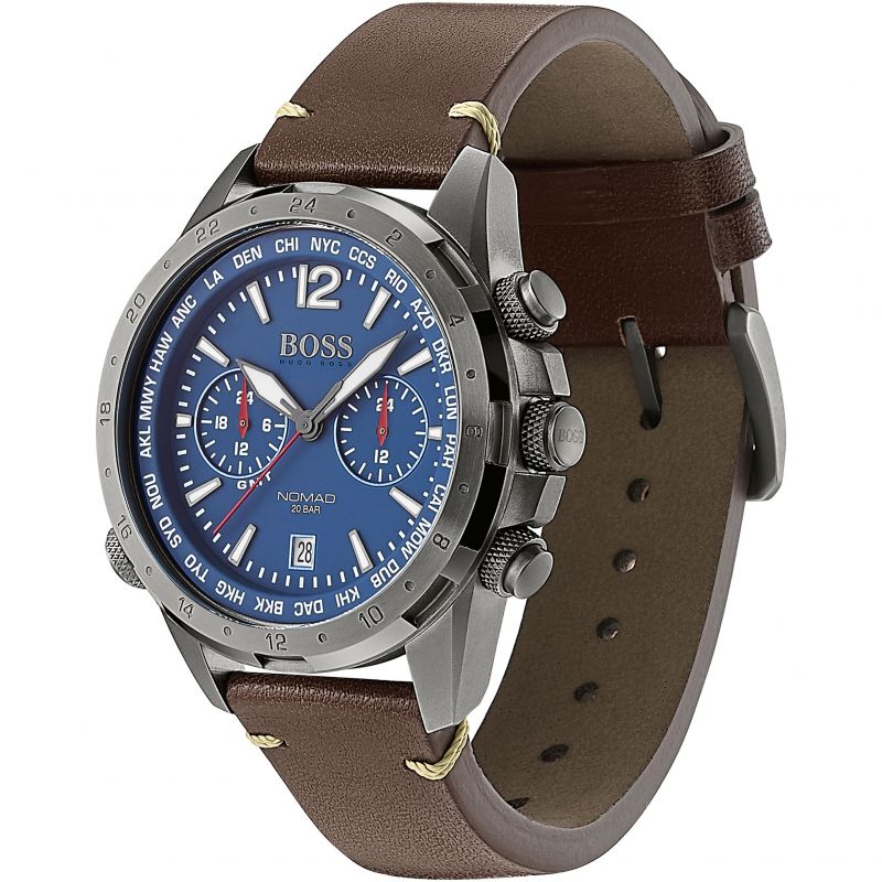 Hugo Boss Nomad Blue Dial Brown Leather Strap Watch for Men - 1513773