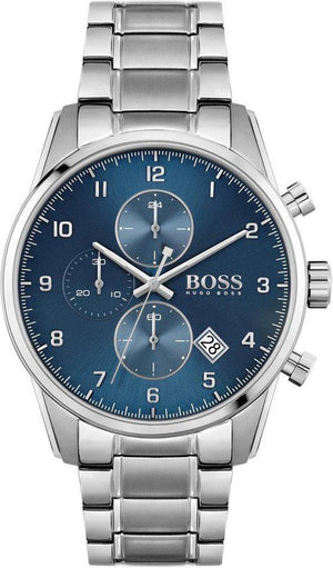 Hugo Boss Skymaster Blue Dial Silver Steel Strap Watch for Men - 1513784