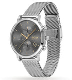 Hugo Boss Integrity Grey Dial Silver Mesh Bracelet Watch for Men - 1513807