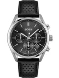 Hugo Boss Champion Black Dial Black Leather Strap Watch for Men - 1513816