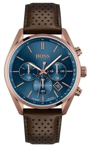 Hugo Boss Champion Blue Dial Brown Leather Strap Watch for Men - 1513817