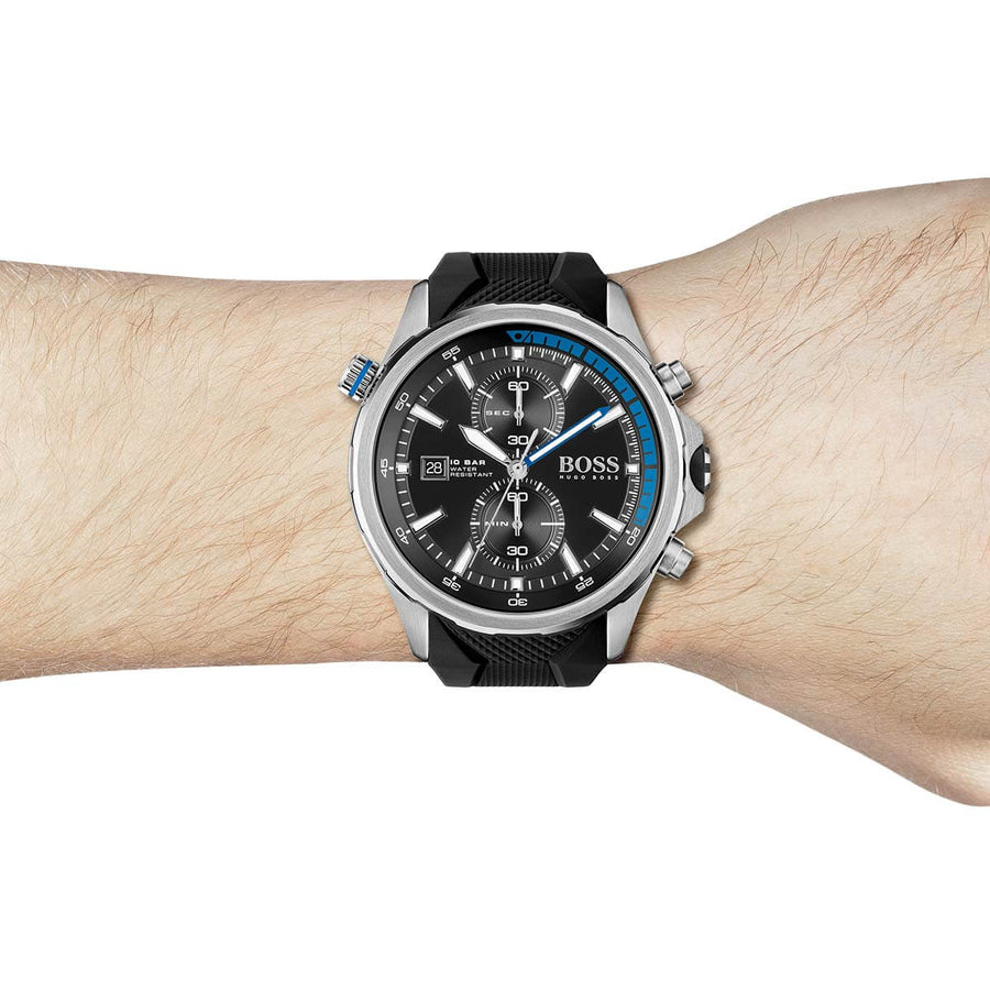 Hugo Boss Globetrotter Black Dial Black Silicone Strap Watch for Men - 1513820
