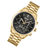 Hugo Boss Champion Black Dial Gold Steel Strap Watch for Men - 1513848