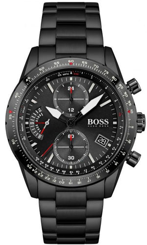 Hugo Boss Pilot Edition Chronograph Black Dial Black Steel Strap Watch for Men - 1513854