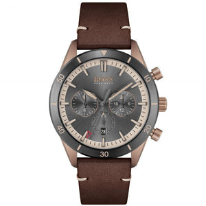 Hugo Boss Santiago Grey Dial Brown Leather Strap Watch for Men - 1513861