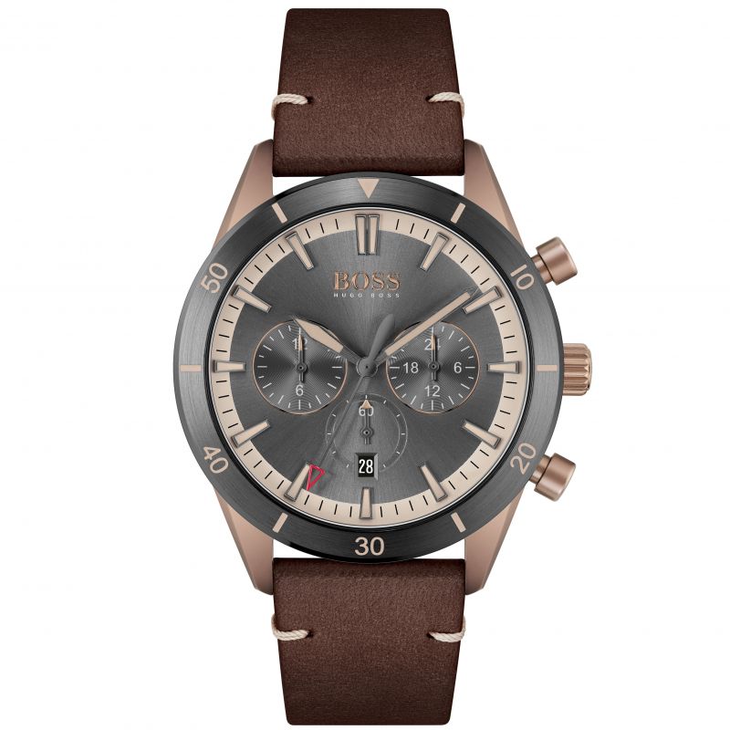 Hugo Boss Santiago Grey Dial Brown Leather Strap Watch for Men - 1513861