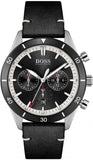 Hugo Boss Chronograph Black Dial Black Leather Strap Watch for Men - 1513864