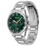 Hugo Boss Pioneer Green Dial Silver Steel Strap Watch for Men - 1513868