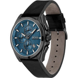 Hugo Boss Grandmaster Blue Dial Black Leather Strap Watch for Men - 1513883