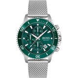 Hugo Boss Admiral Green Dial Silver Mesh Bracelet Watch for Men - 1513905