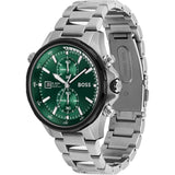 Hugo Boss Globetretter Green Dial Silver Steel Strap Watch for Men - 1513930