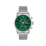 Hugo Boss Skymaster Green Dial Silver Mesh Bracelet Watch for Men - 1513938