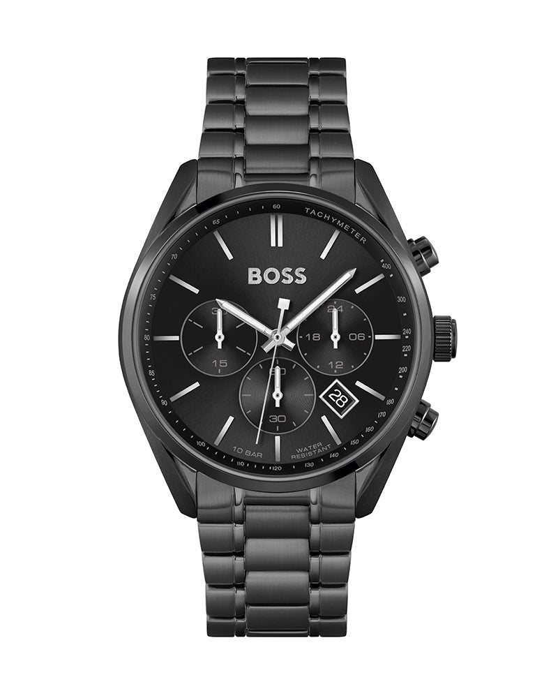 Hugo Boss Champion Black Dial Black Steel Strap Watch for Men - 1513960