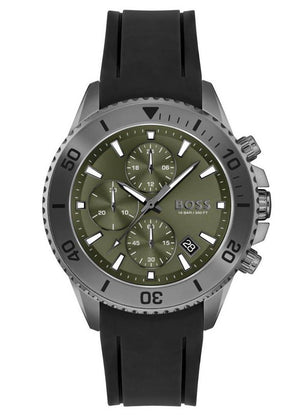 Hugo Boss Admiral Green Dial Black Silicon Rubber Strap Watch for Men - 1513967