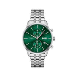 Hugo Boss Associate Green Dial Silver Steel Strap Watch for Men - 1513975