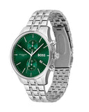 Hugo Boss Associate Green Dial Silver Steel Strap Watch for Men - 1513975