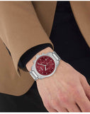 Hugo Boss Trace Chronograph Red Dial Silver Steel Strap Watch For Men - 1514004