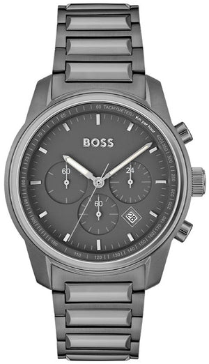 Hugo Boss Trace Chronograph Grey Dial Grey Steel Strap Watch For Men - 1514005