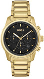 Hugo Boss Trace Chronograph Black Dial Gold Steel Strap Watch For Men - 1514006