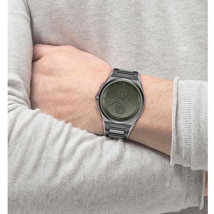 Hugo Boss Steer Chronograph Grey Dial Grey Steel Strap Watch For Men - 1514045