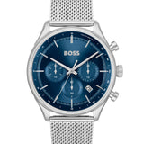 Hugo Boss Gregor Chronograph Blue Dial Silver Mesh Bracelet Watch For Men - 1514052