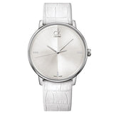 Calvin Klein Accent Silver Dial White Leather Strap Watch for Men - K2Y2X1KW