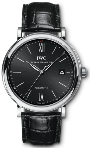 IWC Portofino Automatic Black Dial Black Leather Strap Watch for Men - IW356502