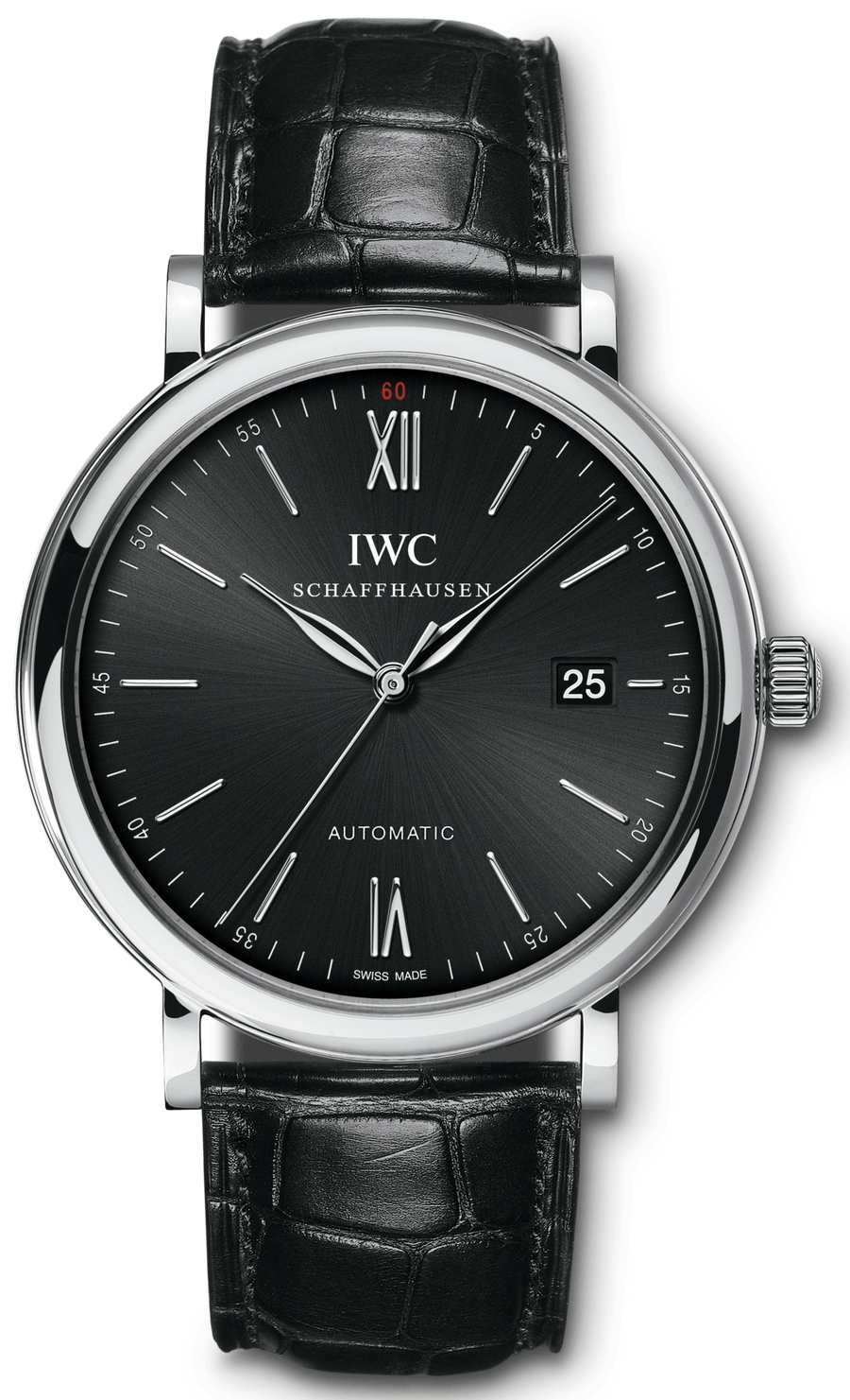 IWC Portofino Automatic Black Dial Black Leather Strap Watch for Men - IW356502