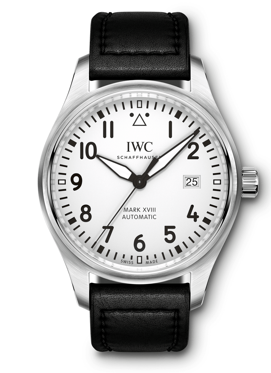IWC Pilot's Watch Mark XVIII White Dial Black Leather Strap Watch for Men - IW327002