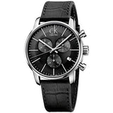 Calvin Klein Post Minimal Chronograph Black Dial Black Leather Strap Watch for Men - K7627107